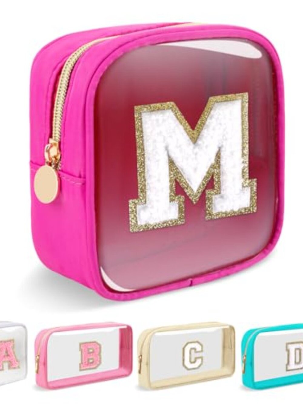 Clear Nylon Chenille Letter Patch Cosmetic Bag Mini Zipper Pouch